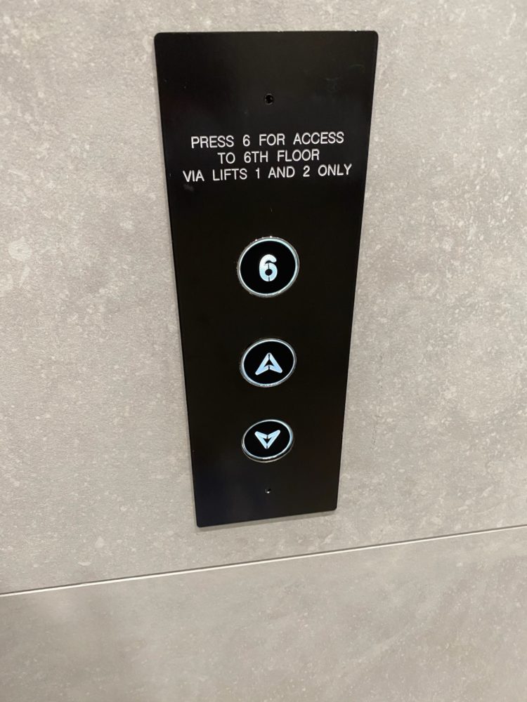 Special lift access button to the 6th floor